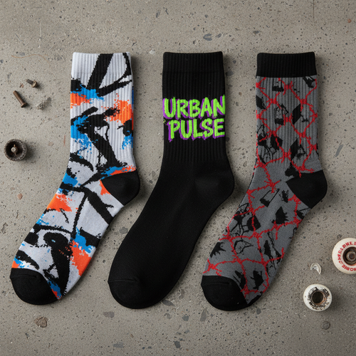 HW Street Crew Socks flat lay on concrete