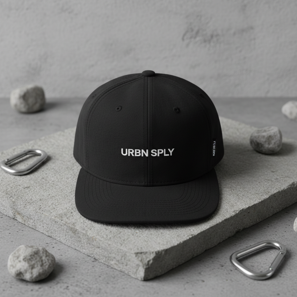 HW Street Snapback Cap flat lay on concrete